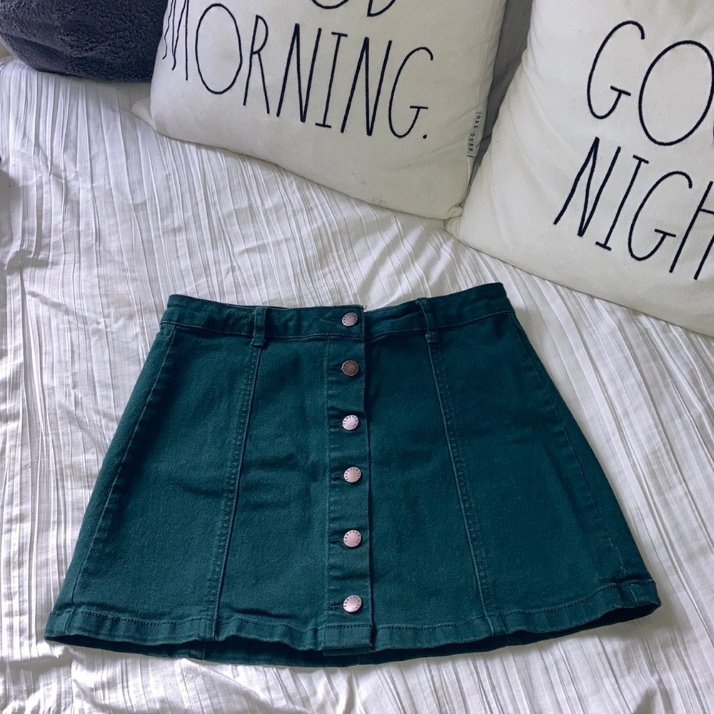 Forever 21 Green Skirt Gold Buttons Small US29